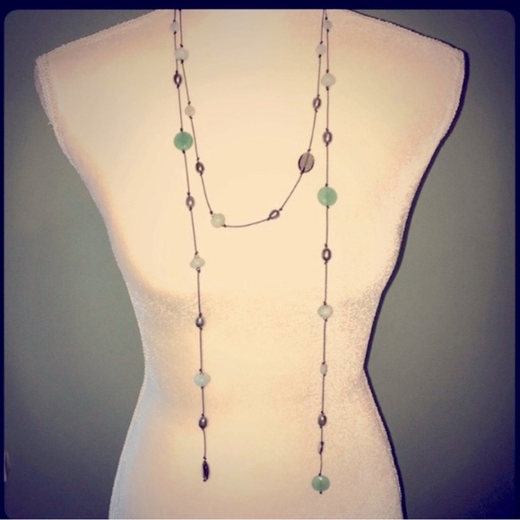 Turquoise River Long Stella and Dot Lariat Necklace brown/green - Picture 3 of 5